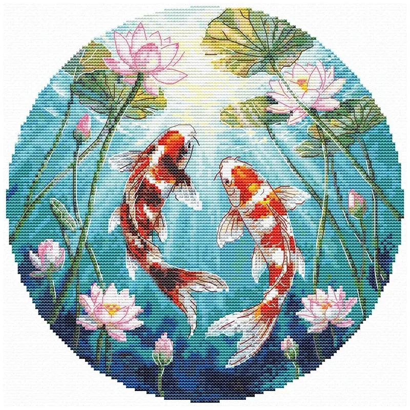 Kreuzstich-Set "Karpfen und Lotus" 21.5 x 21.5 cm SANK-73