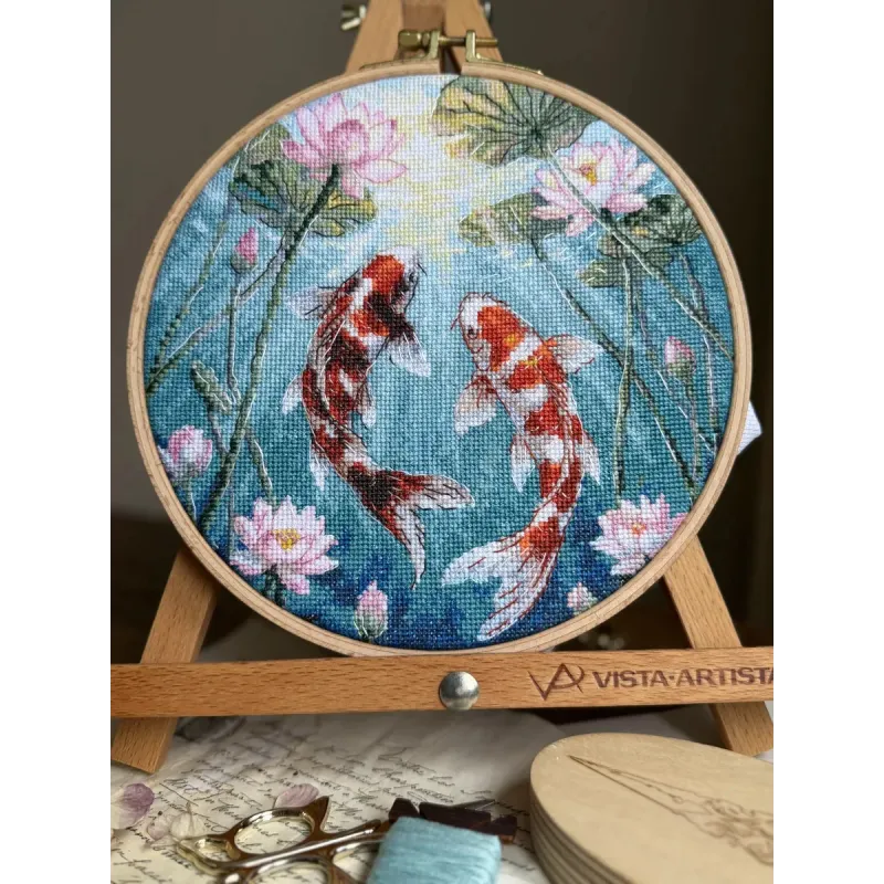 Cross stitch kit "Carps and lotuses" 21.5 x 21.5 cm SANK-73
