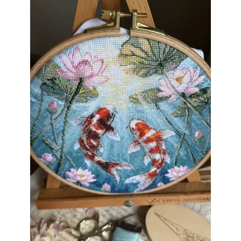 Cross stitch kit "Carps and lotuses" 21.5 x 21.5 cm SANK-73