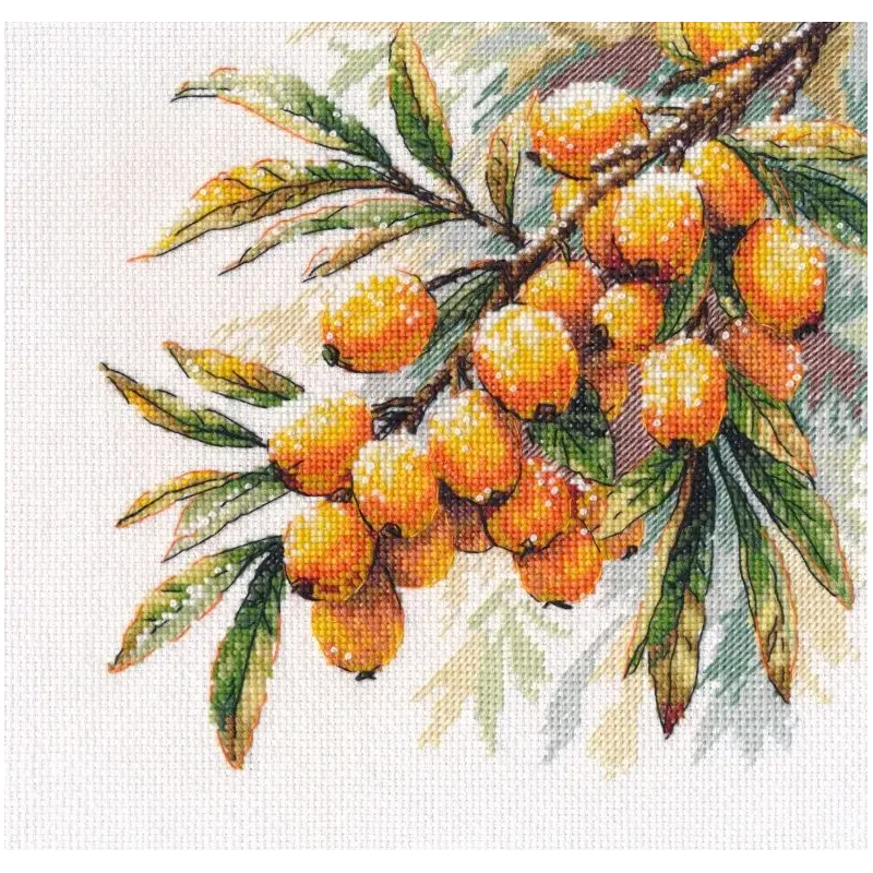 Cross stitch kit "A sprig of sea buckthorn" 17×17 cm S1734
