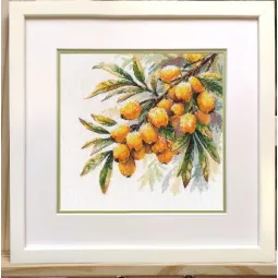 Cross stitch kit "A sprig of sea buckthorn" 17×17 cm S1734