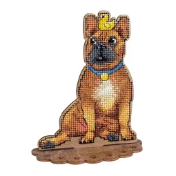 Kreuzstich auf Holzbasis "Französische Bulldogge und Ente" 14*12*7 cm SO-166