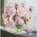 Kreuzstich-Set "Pfingstrosen am Fenster" 24,5 x 24,5 cm SANP-80