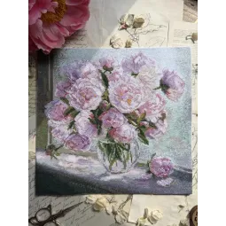 Kreuzstich-Set "Pfingstrosen am Fenster" 24,5 x 24,5 cm SANP-80