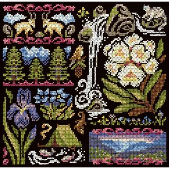 Cross stitch kit "Sampler. Twilight in the Mountains" 19*19 cm SNV-1030