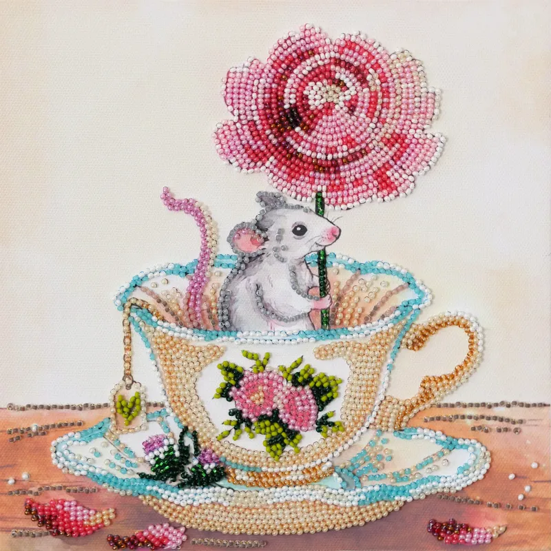 Kit de broderie avec perles de taille moyenne "Une touche de printemps" 20 x 20 cm AAMB-146