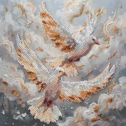 Kit de broderie de perles de taille moyenne "Danse des colombes" 20 x 20 cm AAMB-145