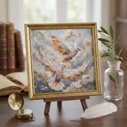 Vidutinio dydžio karoliukų siuvinėjimo rinkinys "Dovų šokis" 20 x 20 cm AAMB-145