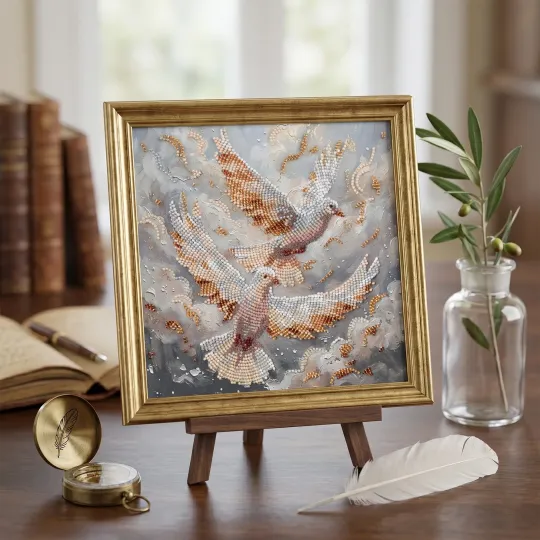 Vidutinio dydžio karoliukų siuvinėjimo rinkinys "Dovų šokis" 20 x 20 cm AAMB-145