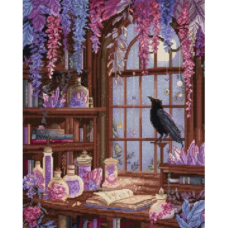 Kit de point de croix "La Bibliothèque du Corbeau" 23x29 cm SLETIL9987