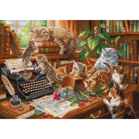 Cross stitch kit "Playful Paws Workshop" 45 × 32 cm SLETIL9992