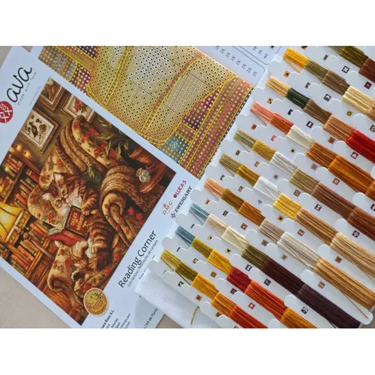 Cross stitch kit  "Reading Corner" 31.59 × 28.42 cm AVA-P111