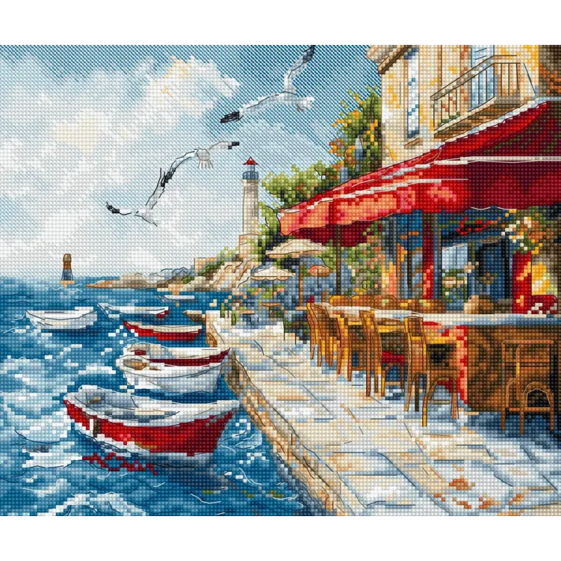 Kit de point de croix "Brise du port" 24x20 cm SLETIL9986