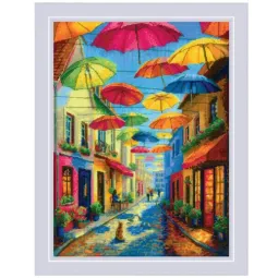 Kit de point de croix "Parapluies colorés" 30x40 cm SR2335