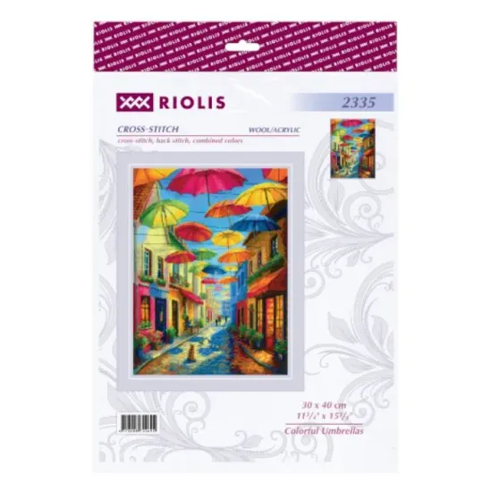 Kit de point de croix "Parapluies colorés" 30x40 cm SR2335