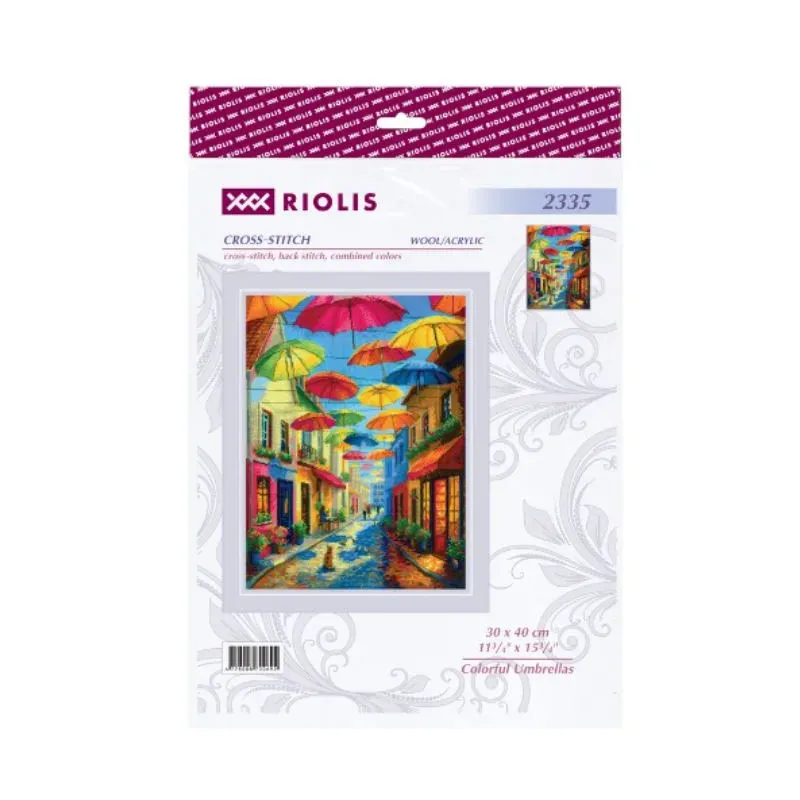 Kit de point de croix "Parapluies colorés" 30x40 cm SR2335