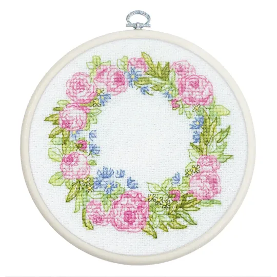 Kreuzstich-Set mit Stickrahmen "Sommerkranz" 11 x 11 cm SBC112