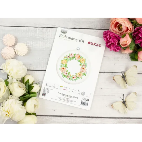 Cross Stitch Kit with Hoop Included "The Elegance of Roses" 11 x 11 cm SBC111