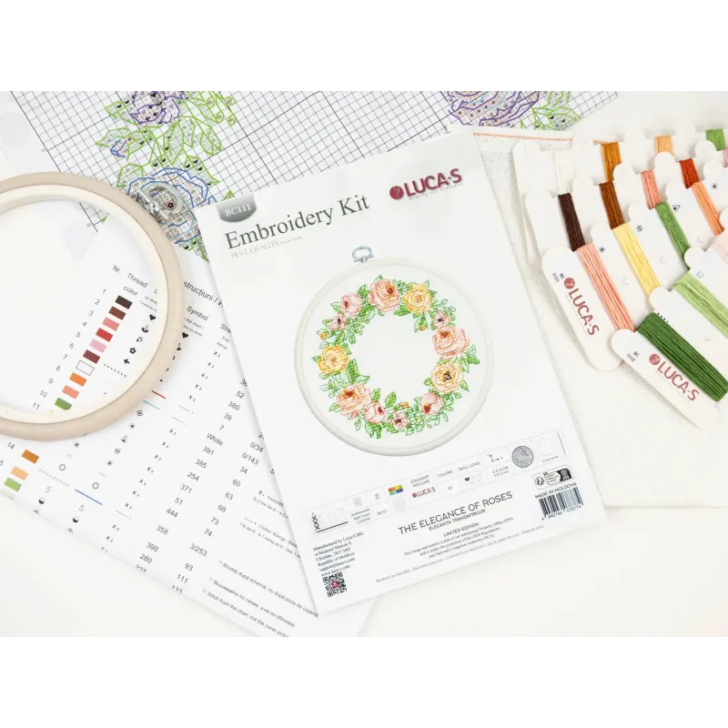 Kreuzstich-Set mit Stickrahmen "Die Eleganz der Rosen" 11 x 11 cm SBC111