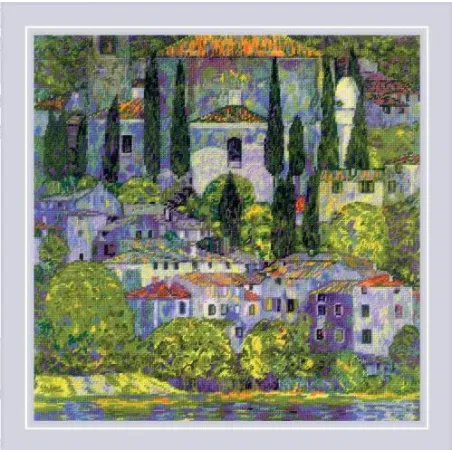 Kreuzstich-Set "Landschaft mit Zypressen nach G. Klimts Gemälde" 40x40 cm SR2338