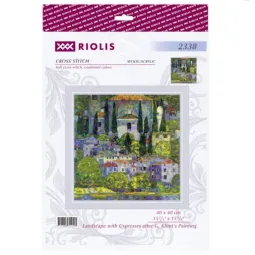 Kit de point de croix "Paysage aux cyprès d'après le tableau de G. Klimt" 40x40 cm SR2338