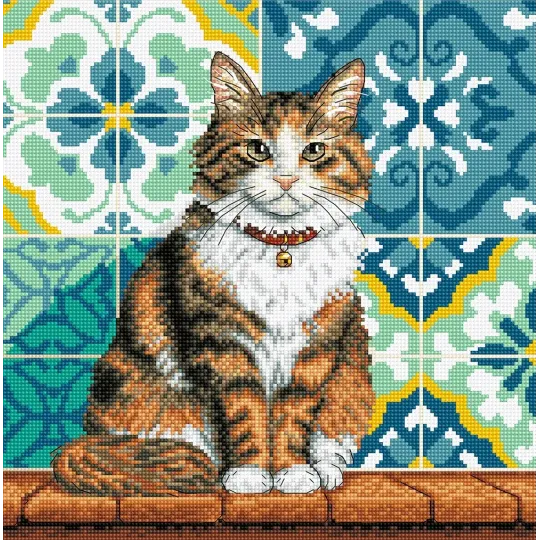 Kit de point de croix "Chat dans la cour" 23,18 × 23,50 cm AVA-P080