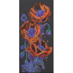 Pagrindinis karoliukų siuvinėjimo rinkinys "Neoninės aguonos" 26 x 53 cm AAB-982