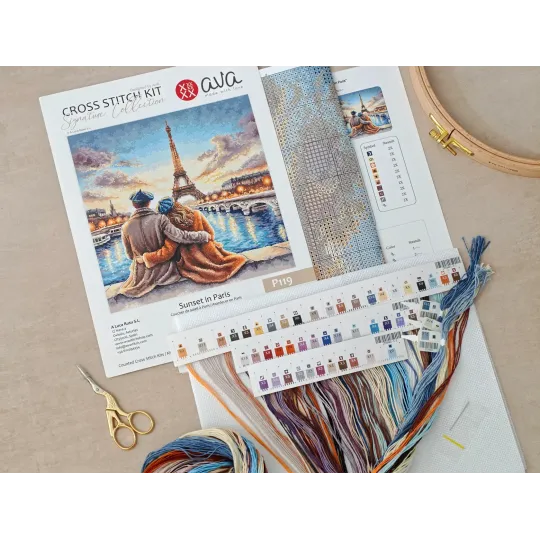 Kit de point de croix "Coucher de soleil à Paris" 28,57 × 28,57 cm AVA-P119