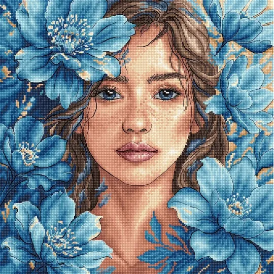 Cross stitch kit "Blue Gaze" 26.99 × 26.99 cm AVA-P125