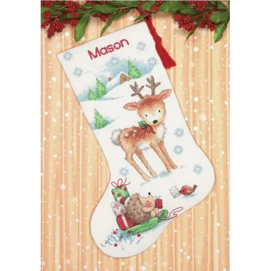 Cross stitch kit "Reindeer & Hedgehog Stocking" 40 cm D70-08978