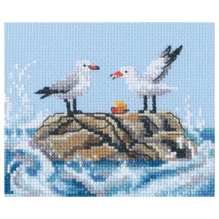 Kit point de croix "Mouettes sur rocher" 12,5 x 11 cm RTOM1106