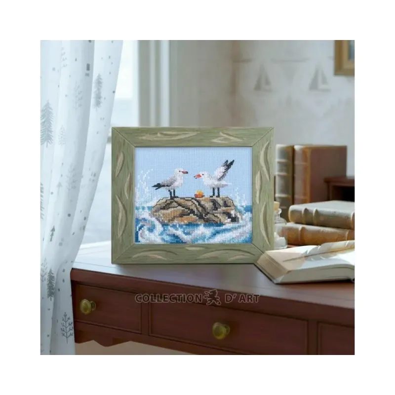 Cross-stitch kit "Seagulls on rock" 12,5 x 11 cm RTOM1106