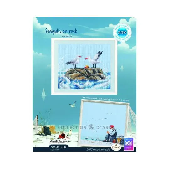 Cross-stitch kit "Seagulls on rock" 12,5 x 11 cm RTOM1106