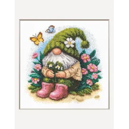 Kit point de croix "Gnome fleuri" 20x20 cm SRA1042