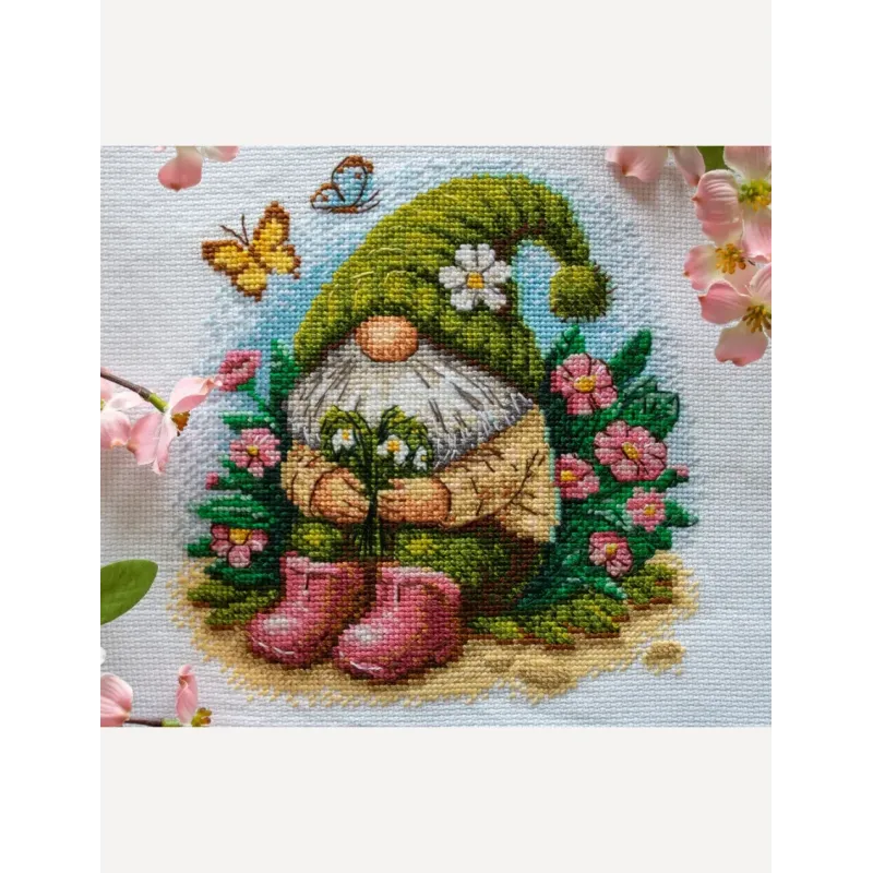 Cross stitch kit "Blossom Gnome" 20x20 cm SRA1042