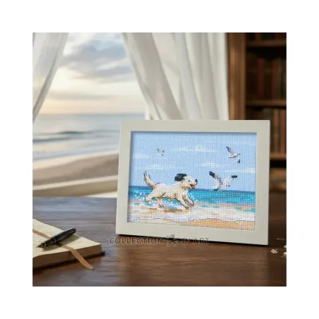 Kits de point de croix "Chien courant sur la plage" 13x8,5 cm RTOM1108
