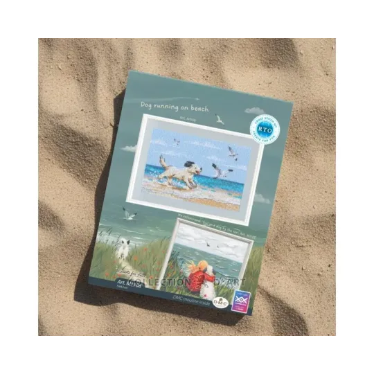 Kits de point de croix "Chien courant sur la plage" 13x8,5 cm RTOM1108