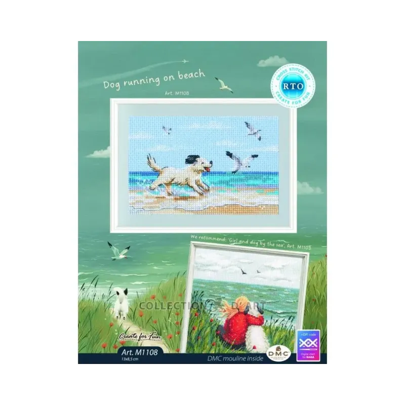 Cross-stitch kits "Dog running on beach" 13x8,5 cm RTOM1108