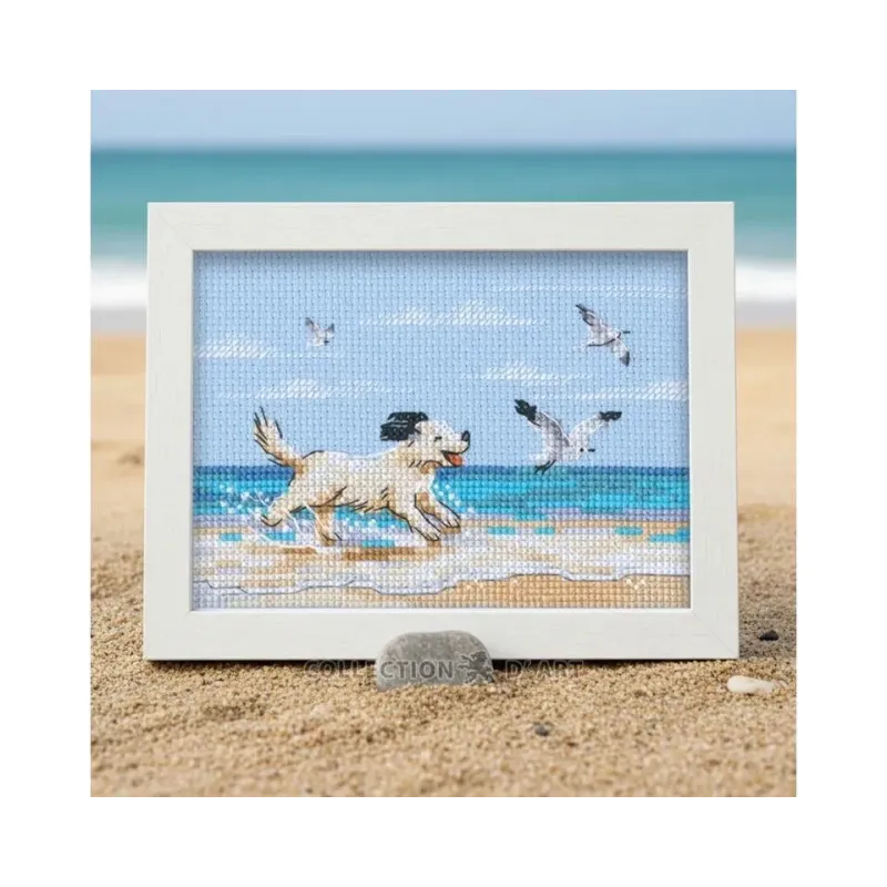 Cross-stitch kits "Dog running on beach" 13x8,5 cm RTOM1108