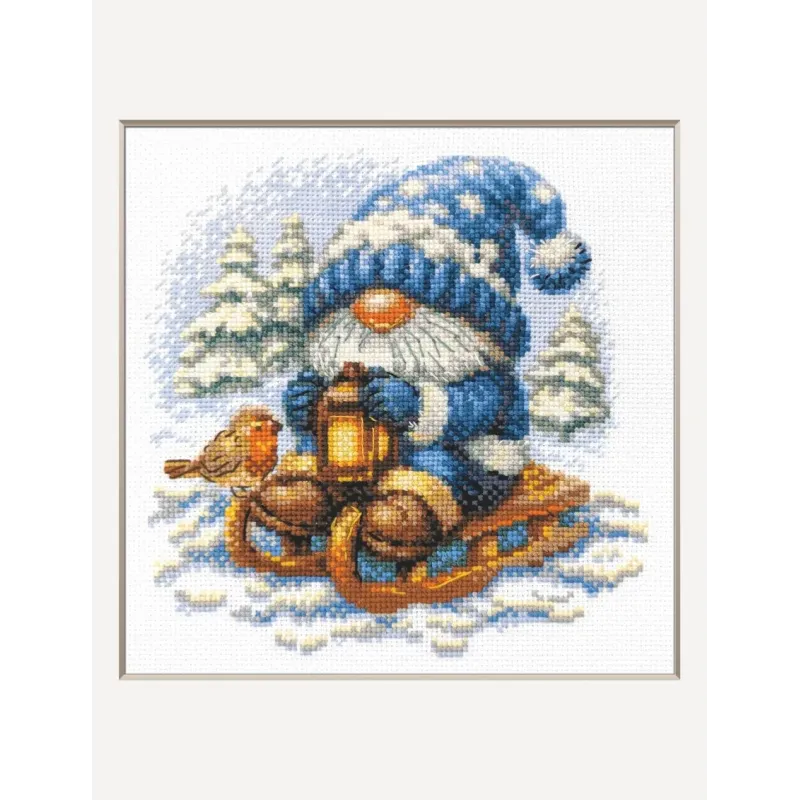 Cross stitch kit "Snowy Gnome" 20x20 cm SRA1045