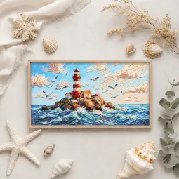 Pagrindinis karoliukų siuvinėjimo rinkinys "Švyturys virš bangų" 20 х 36 cm AAB-989