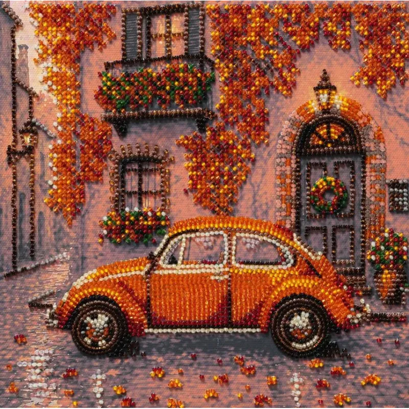 Vidutinio dydžio karoliukų siuvinėjimo rinkinys „Rudens kaimynystė“ 20 x 20 cm AAMB-147