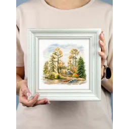 Kryželiu siuvinėjimo rinkinys "Pušyne" 15x16 cm SNV-954
