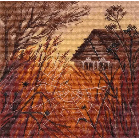 Kit de point de croix "Paysage avec une toile d'araignée" 18×18 cm S1667