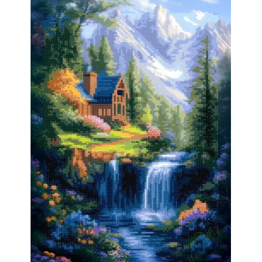 Diamond Painting kit with subframe "House by the waterfall" 30x40 cm VA895