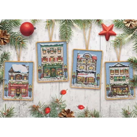 Counted Cross Stitch set of 4 "Winter village ornaments" DIM15042