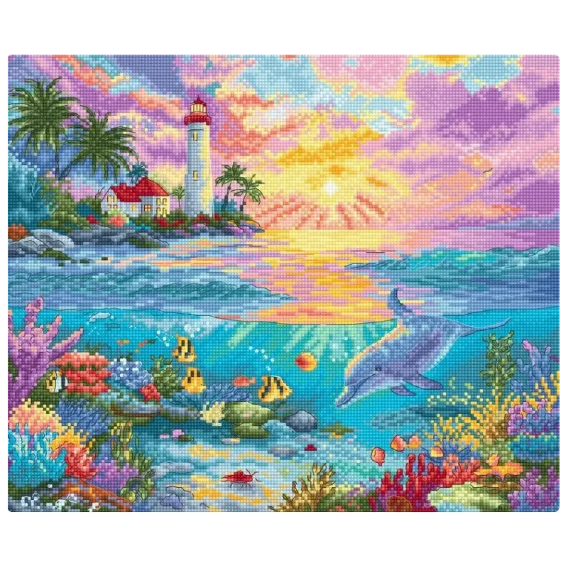Kit point de croix "Paradis des dauphins" 29x24 cm LI59-00