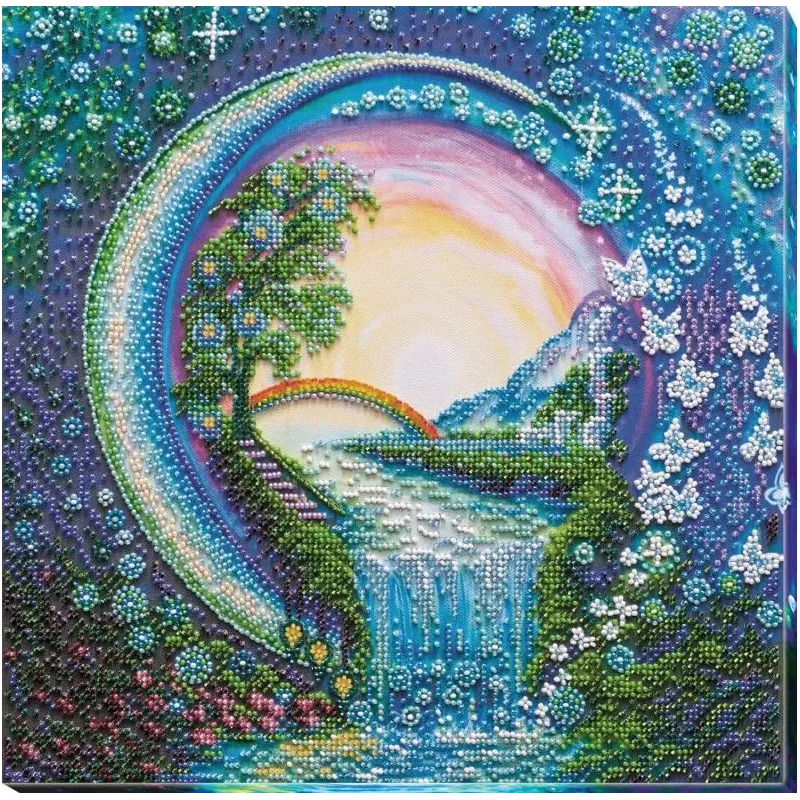 Bead Embroidery Kit on Art Canvas "Crystal spray fly" 30 х 30 cm AAB-658