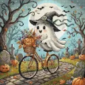 Cross stitch kit "Ghost on a Bicycle" 23.97 x 23.81 cm AVA-P180