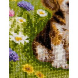Kreuzstich-Set "Wiesenwelpe" 20x20 SRA1048